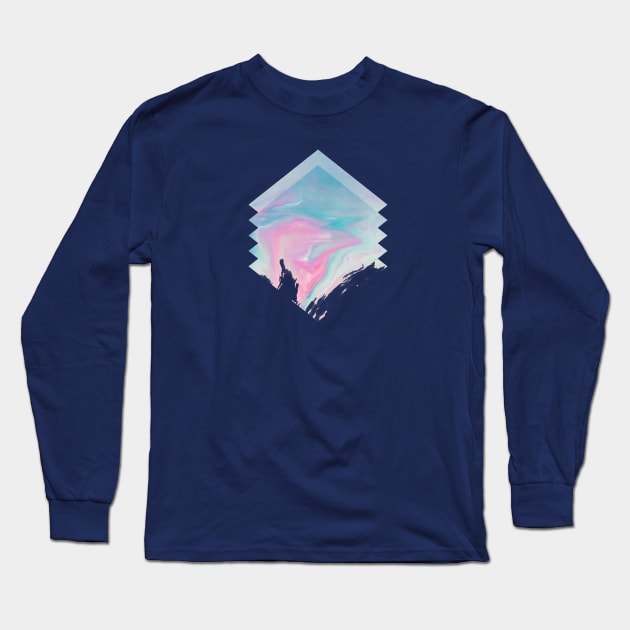 Pink Aqua Marble Long Sleeve T-Shirt by Seven Trees Design